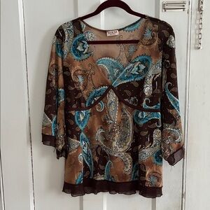 Michael Kors Brown and Blue Paisley Blouse